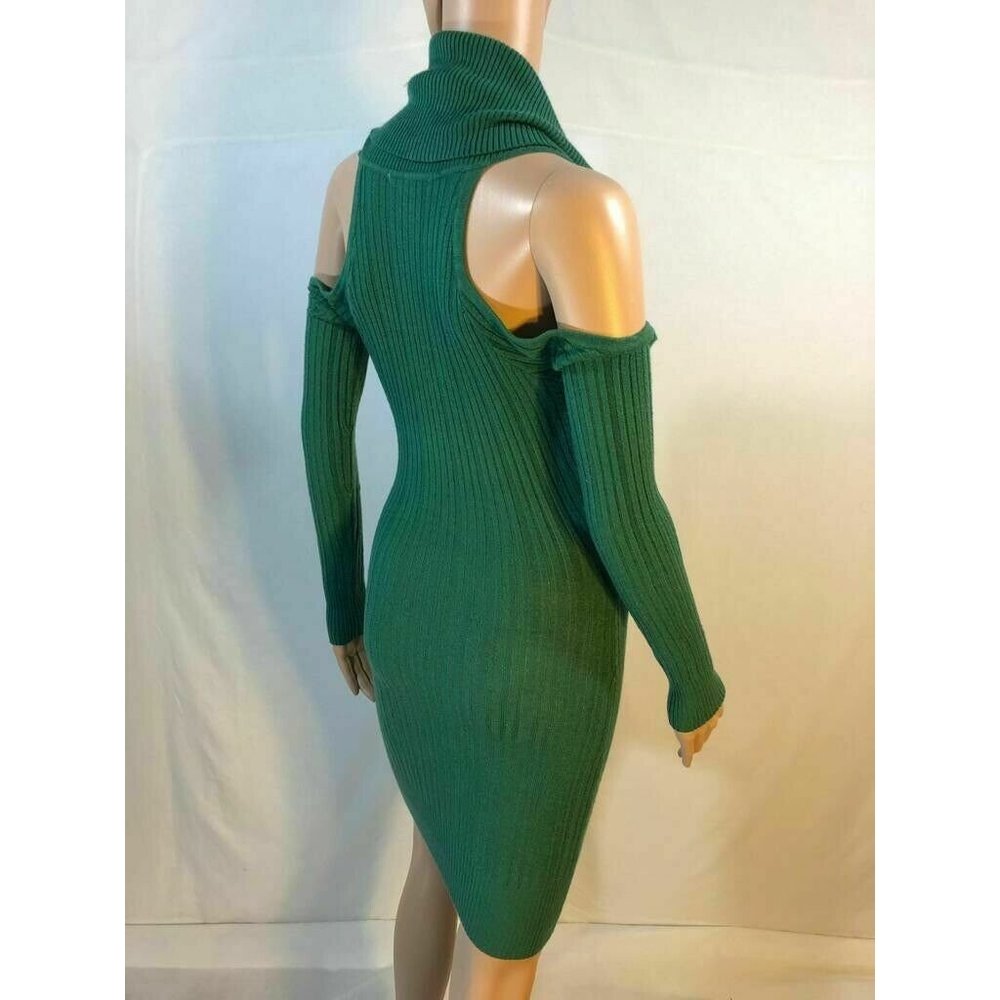 Arden B Womens Sweater Green Dress Cable Knit Cold Shoulder Cowl Neck Size XS - Picture 6 of 8